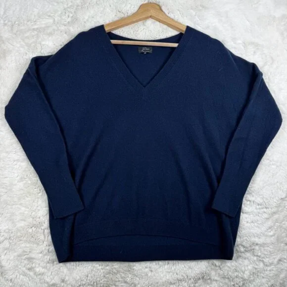 J Crew V Neck Sweater 100% Cashmere Navy Blue Women's Small Classic Preppy - Picture 1 of 7